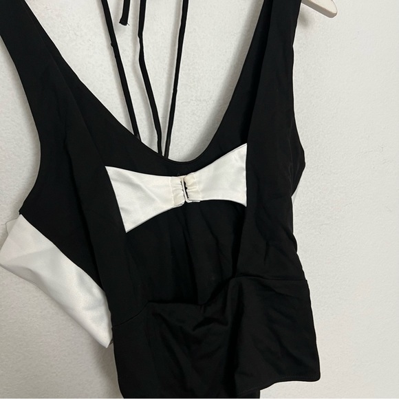 NEW Revolve NBD Cella Bodysuit Black & Ivory Bow Halter Tank Top Size Small NWT - Picture 9 of 11